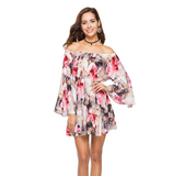 Sunflower Print Swing Loose Summer Hawaii Dress Women Long Flare Sleeve