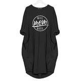 Fashion T-Shirt for Women Pocket WIFE MOM BOSS Letters Print Tshirt Plus Size Tops Graphic Tees Women Off The Shoulder