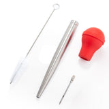 Turkey Baster Set with Silicone Bulb Stainless Steel Syringe Needles Cleaning Brush BBQ Barbecue Seasoning Tools