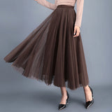 Fashion Solid Saias Mujer Long Maxi Pleated Midi High Waist