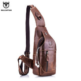 BULLCAPTAIN  Leather Messenger Bags Men's Casual Bag for Men Chest Bag Brand Designer Multi-Function Headphone Jack Chest Pack
