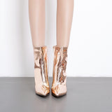 New Classic Snake Pattern Lacquer Bright Leather Thick Heel High Heel Pointed Zipper Boots