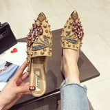 SWYIYV Woman Flats Shoes Rhinestone Cherry Spring