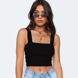 Polyester Summer Shirt Workout Crop Top Women's Black Tank Tops