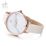 Shengke Fashion Ladies Watches White Leather Female Waterproof Quartz Watch Women Watch Reloj Mujer Marble Dial SK K0039L