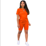 Matching Biker Shorts Set Workout Jogger Suits Two Piece Set Women Clothing Summer Custom Short Sleeve Suit