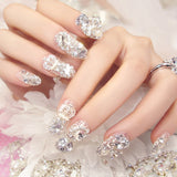 24Pcs Luxe Shining Rhinestone False Square Transparent Nails with Fake Art