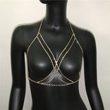 Shining Rhinestones Chest Cross Body Chain Boho Multi Layers Chest Chain Jewelry Crystal Chest Harness Body Jewellery for Woman