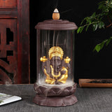 Backflow Incense Burner with Purple Sand and Buddha Golden Statue