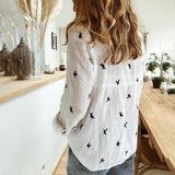 Women's Birds Print Shirts 35% Cotton Long Sleeve Female Tops Spring Summer Loose Casual Office Ladies Shirt Plus Size 5XL