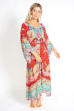 Ayaka Peacock Floral Maxi Kimono Style Dress - shopwishi 