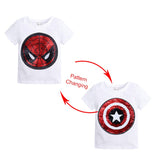 Kids Girls T shirts Summer Elsa Sequins For Spiderman T shirt Face Change Boys T Shirts New Children Tops Shirt Clothes 2-8Yrs