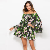 Sunflower Print Swing Loose Summer Hawaii Dress Women Long Flare Sleeve