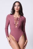 LACE UP HOODIE SOLID BODYSUIT