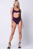 SOLID CUTOUT SLEEVELESS BODYSUIT