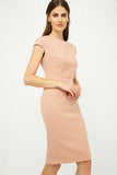 Solid Colour Dress with Cap Sleeves Old Rose Color
