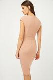 Solid Colour Dress with Cap Sleeves Old Rose Color
