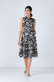 Black Print Dress with Belt