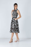 Black Print Dress with Belt
