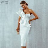 Adyce Celebrity Evening Party Dress Women 2019 Sexy Bodycon Sets One Shoulder Ruffles Short Sleeve Strapless Club Dress Vestidos