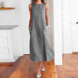 Casual Maxi Dress Sleeveless Linen Women Long Summer Dress Striped Cotton Baggy