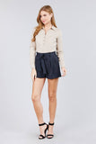 3/4 Roll Up Sleeve Front Two Pocket W/button Detail Stretch Shirt
