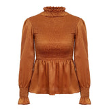 Elegant ladies women blouse Flare sleeve ruffle pleated peplum top blouse shirt