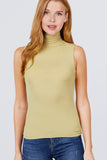 Sleeveless Shirring Turtle Neck Rib Knit Top - shopwishi 