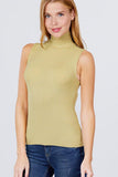 Sleeveless Shirring Turtle Neck Rib Knit Top - shopwishi 