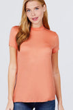 Short Sleeve Mock Neck Rayon Spandex Rib Top - shopwishi 