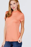 Short Sleeve Mock Neck Rayon Spandex Rib Top - shopwishi 