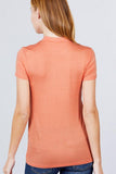 Short Sleeve Mock Neck Rayon Spandex Rib Top - shopwishi 