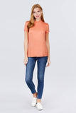 Short Sleeve Mock Neck Rayon Spandex Rib Top - shopwishi 