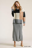 Colorblock Contrasted Cotton Fabric On Back Top With Side Slits And