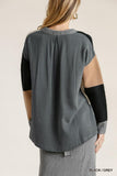 Colorblock Contrasted Cotton Fabric On Back Top With Side Slits And