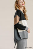 Colorblock Contrasted Cotton Fabric On Back Top With Side Slits And