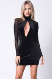 MESH SLEEVE VELVET DETAIL DRESS