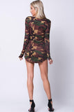 CAMO PRINT V NECK MINI DRESS