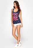 Women Plus Size Tank Tops American Flag Tanks Cropped 2018 Navy Blue Color O Neck Sleeveless Print Oversize Fashion Crop Tee