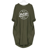 Fashion T-Shirt for Women Pocket WIFE MOM BOSS Letters Print Tshirt Plus Size Tops Graphic Tees Women Off The Shoulder