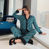2021 Spring Women's Pajamas Set New Luxury Style Fashion Cross Letter Print Sleepwear Silk Like Leisure Home Clothes Nightwear