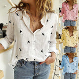 Women's Birds Print Shirts 35% Cotton Long Sleeve Female Tops Spring Summer Loose Casual Office Ladies Shirt Plus Size 5XL