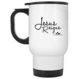 JESUS REIGNS White Travel Mug