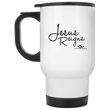 JESUS REIGNS White Travel Mug
