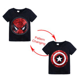 Kids Girls T shirts Summer Elsa Sequins For Spiderman T shirt Face Change Boys T Shirts New Children Tops Shirt Clothes 2-8Yrs