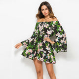 Sunflower Print Swing Loose Summer Hawaii Dress Women Long Flare Sleeve