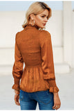 Elegant ladies women blouse Flare sleeve ruffle pleated peplum top blouse shirt