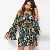 Sunflower Print Swing Loose Summer Hawaii Dress Women Long Flare Sleeve