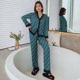 2021 Spring Women's Pajamas Set New Luxury Style Fashion Cross Letter Print Sleepwear Silk Like Leisure Home Clothes Nightwear