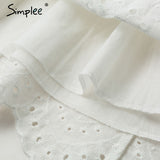 Simplee Sexy white women summer dress Backless v neck ruffle cotton lace dress Vintage holiday beach short female vestidos